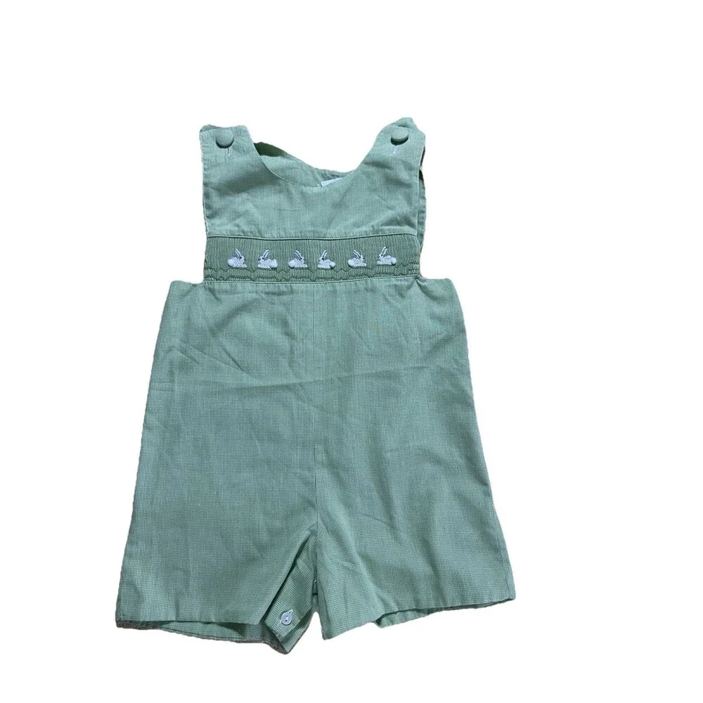amanda remembered 4t Green Check One piece Bunnies Easter Spring